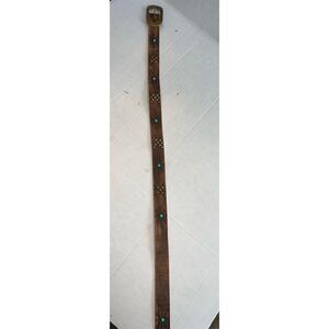 Women's Leather Rock Belt Size34 Genuine Leather Brass Buckle And Accents‎